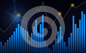 Economy graph bar chart of stock market investment trading on blue background