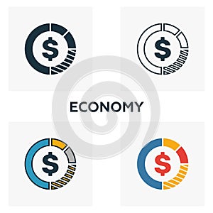 Economy icon set. Four elements in diferent styles from business management icons collection. Creative economy icons filled,