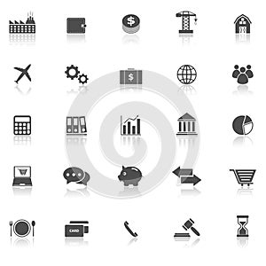 Economy icons with reflect on white background