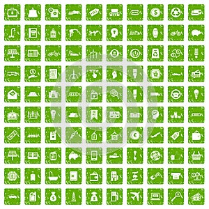 100 economy icons set grunge green