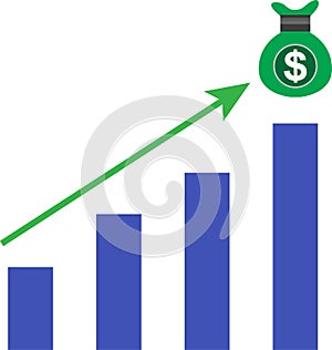 economy with increased sales and revenue bar graph. Icon of growing market and economy. Financial bankruptcy. Infographic of
