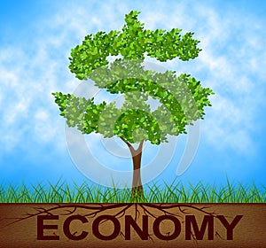 Economy Tree Represents American Dollars And Bank