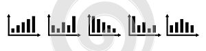 Economy vector isolated icons for financial report. Set of vector sign or symbols. Financial arrow graph. Profit stock market.