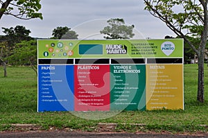 Ecopoint or collect point. Paper, plastic, glass, metal and electronics collection system in city, Brazil, South America