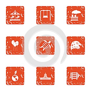 Ecoregion icons set, grunge style