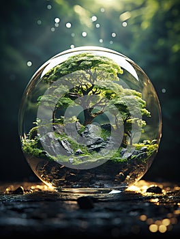 Ecosystem Preserved: A Tree Encased in a Glass Sphere