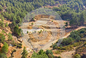 Ecosystem restoration. Reforestation in former open pit mine area in Cyprus photo