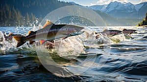 Ecosystem at Work Spawning Salmon in a Serene River