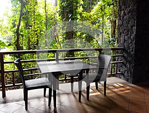 Ecotourism resort patio with natural jungle view