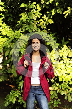 Ecotourism: woman hiking in the forest photo