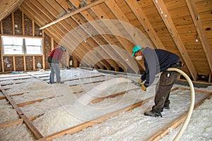 Ecowool insulation in attic