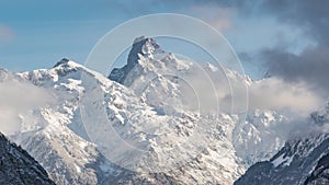 Ecrins National Park with the Olan peak in winter Time lapse. Valgaudemar, Alps, France