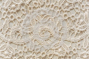 Ecru, creamy vintage lace wedding background