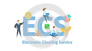 ECS, Electronic Clearing Service. Concept with keywords, letters and icons. Flat vector illustration. Isolated on white photo