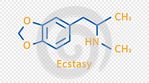 Ecstasy chemical formula. Ecstasy structural chemical formula isolated on transparent background. photo