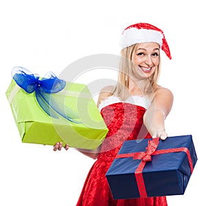 Ecstatic Christmas woman giving presents