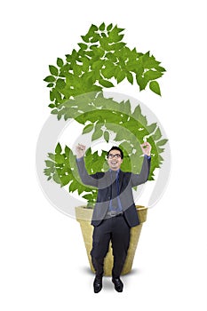 Ecstatic entrepreneur with money tree