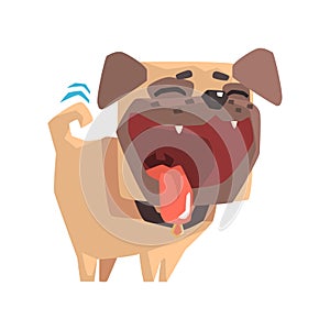 Ecstatic Happy Little Pet Pug Dog Puppy With Collar Emoji Cartoon Illustration