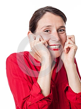 Ecstatic woman giggling expressing childish happiness