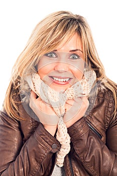 Ecstatic woman in winter jacket