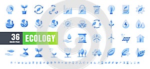 Ector of 36 Ecology and Green Energy Power Monochrome Blue Icon Set. 48x48 and 192x192 Pixel