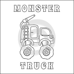 Ector illustration of fire rescue monster truck with cartoon style. Cartoon isolated vector illustration, Creative vector Childish