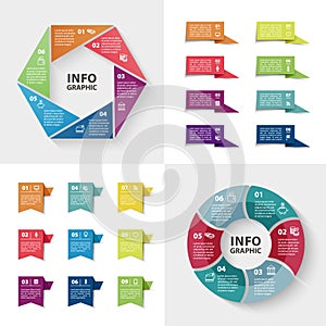 Ector infographics set. Collection of colorful templates for cycle diagram, graph, presentation and round chart.