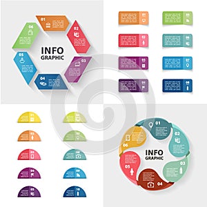 Ector infographics set. Collection of colorful templates for cycle diagram, graph, presentation and round chart.