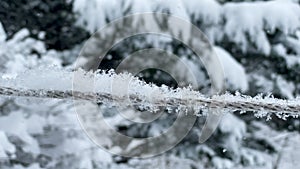 ECU OF Clothesline Covered With Falling Snowflakes