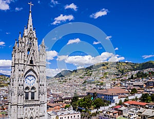 Ecuador, city view of Quito from gothic Basilica del Voto Nacional