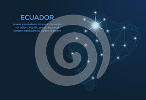 Ecuador communication network map. Vector low poly image of a global map with lights in the form of cities. Map in the form of a