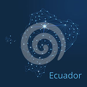 Ecuador communication network map. Vector low poly image of a global map