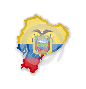 Ecuador flag and outline of the country on a white background