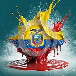 Ecuador flag paint liquid explosion on isolated background , generated by AI