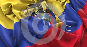 Ecuador Flag Ruffled Beautifully Waving Macro Close-Up Shot