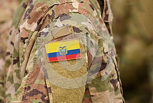 Ecuador flag on soldiers arm. Ecuador troops collage