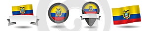 Ecuador flag vector collection. Pointers, flags and banners flat icon. Vector state signs illustration isolated on white