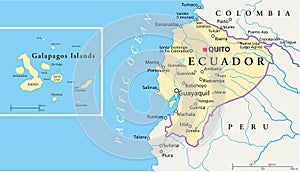 Ecuador and Galapagos Islands Political Map