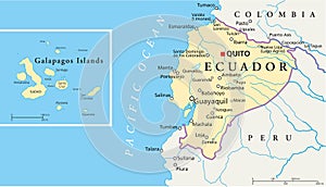 Ecuador and Galapagos Islands Political Map photo
