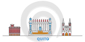 Ecuador, Guayaquil, Quito line cityscape, flat vector. Travel city landmark, oultine illustration, line world icons