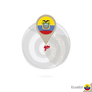 Ecuador map and flag in circle. Map of Ecuador, Ecuador flag pin