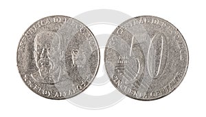 Ecuador Old 50 Centavos Coin, Front & Back