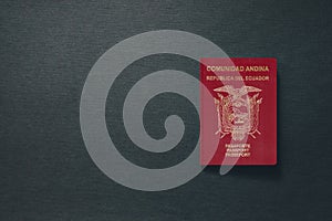 Ecuador Passport on dark background with copy space - 3D Illustration