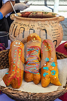 Ecuadorian bread Guagua or bread figure and the drink Colada Morada