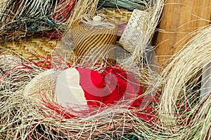 Ecuadorian panama hats along with straw photo