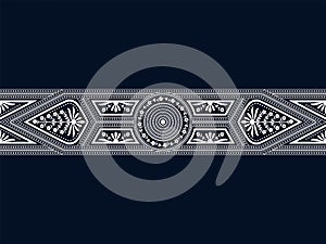 Ed96-3seamless vector border with geometric fugires and floral decoration on dark blue background
