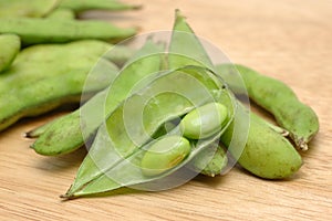 Edamame on cutting board photo