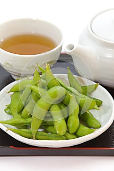 Edamame nibbles, boiled green soy beans