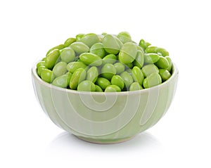 Edamame soy beans in bowls on white background