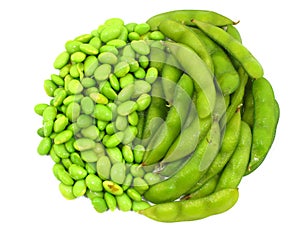 Edamame soy beans shelled and pods photo